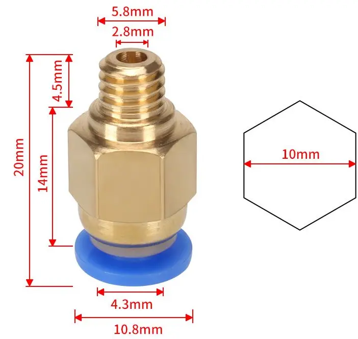 PC4-M6 Pneumatic Connector for 1.75mm